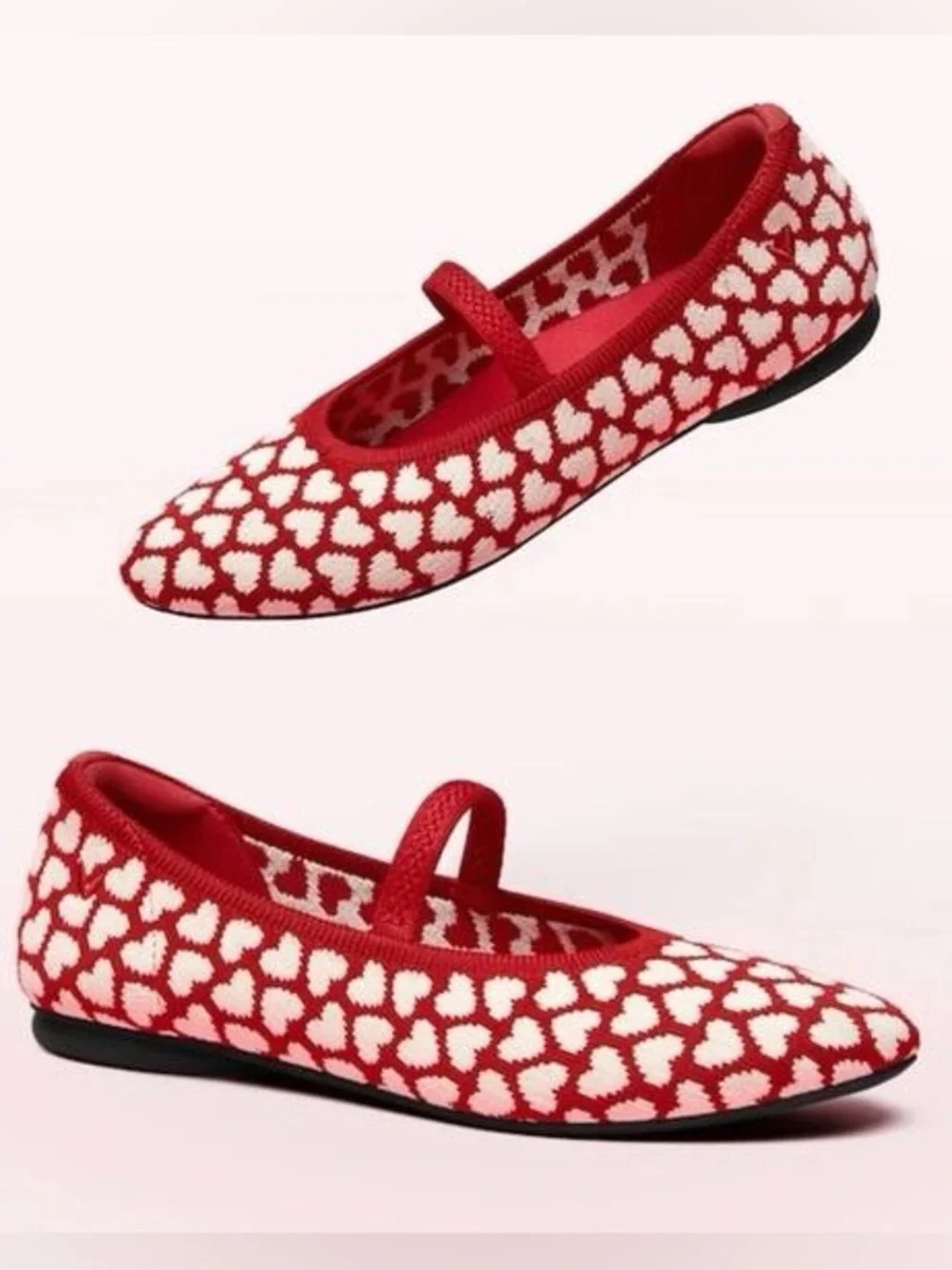 Vivaia Tamia Adaptall Almond Toe Mary Jane Flats Romantic Red Hearts Size 40/ 9